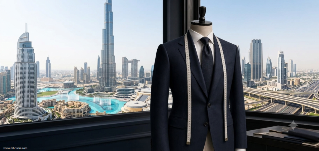 Structural interlinings and shaping materials used in Dubai’s luxury bespoke tailoring for suits, blazers, coats, shirts, and trousers.